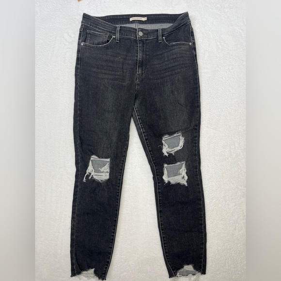 Levi’s 721 High Rise Skinny Gray Distressed Denim Sz 32 Jeans Edgy Rocker Indie - Picture 1 of 11